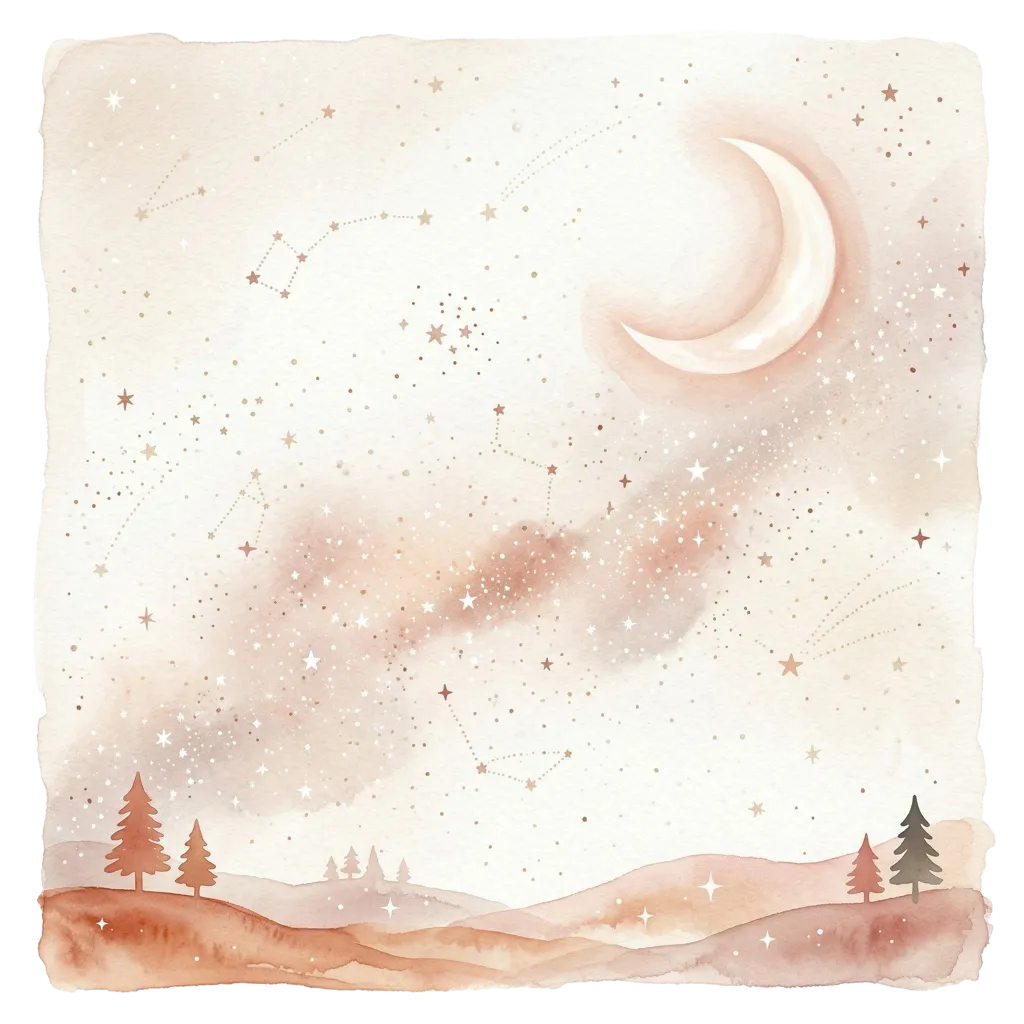 Ilustración celestial con luna y estrellas